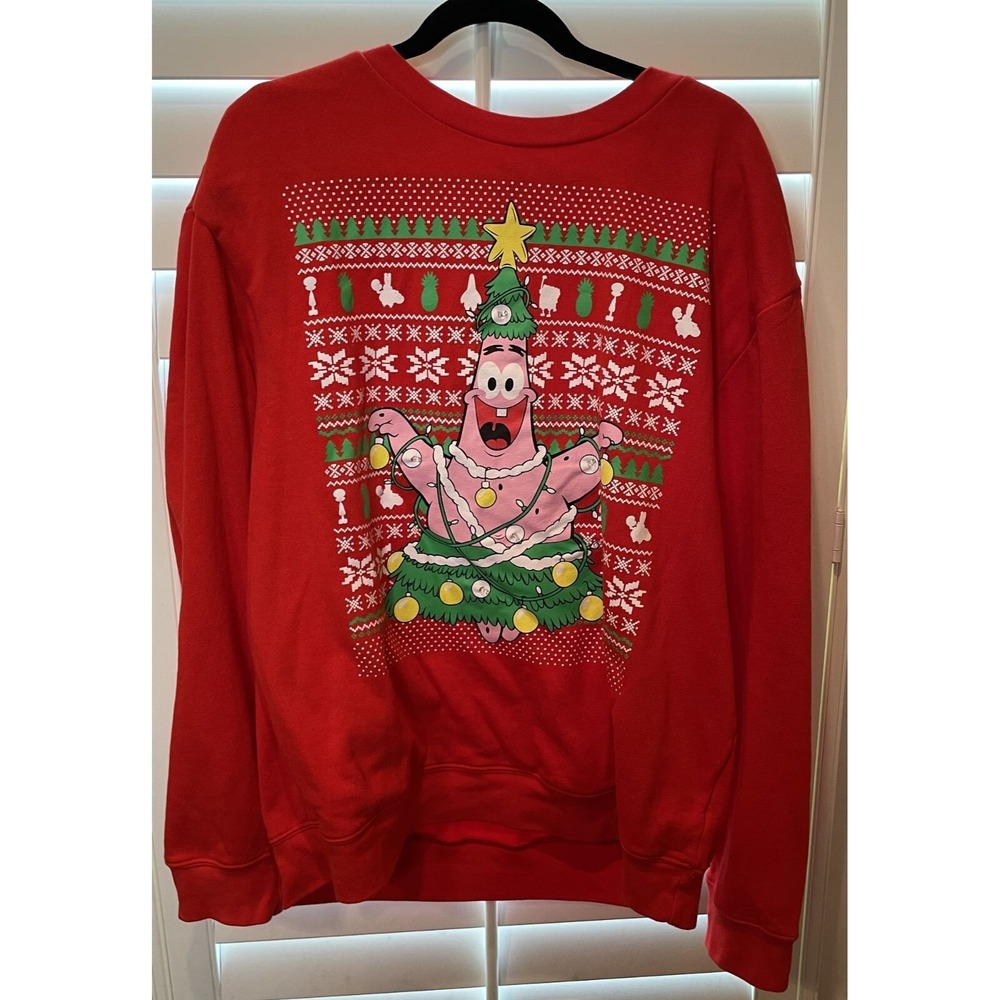 Nickelodeon Unisex 2XL Sweatshirt Red Patrick Ugly Christmas Sweater Not Working